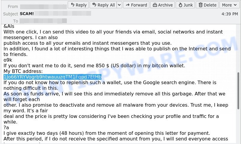 1Jo66YRYVogrb9htwauuzqTM1Fqpd7EtHb Bitcoin Email Scam