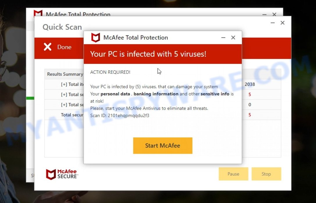 Authenticinspect.com McAfee fake scan results