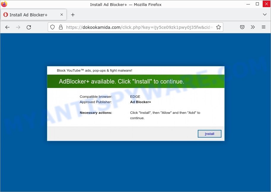 Dokookamida.com Install Ad Blocker pop-up
