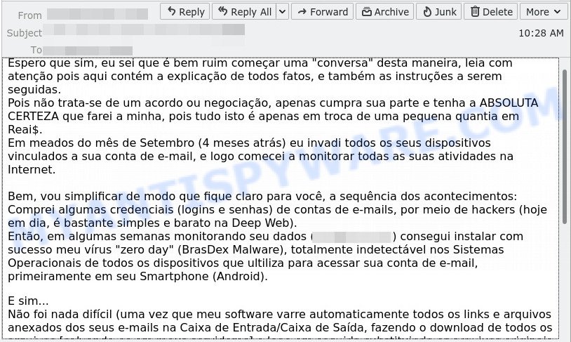 Eu sei que é bem ruim Email Scam