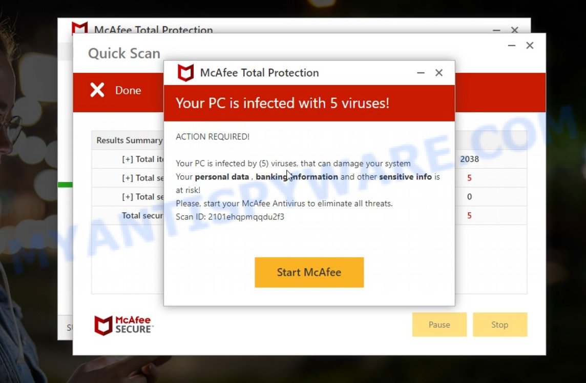 Foundedscan.com fake McAfee scan results