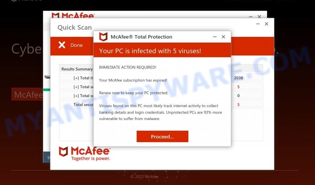 FullTimeSecurityGuard.com McAfee fake scan results