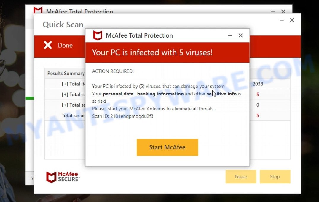 Genuinescansupport.com fake McAfee scan results