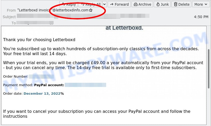 Letterboxd Scam Email Subscription PayPal Cancellation