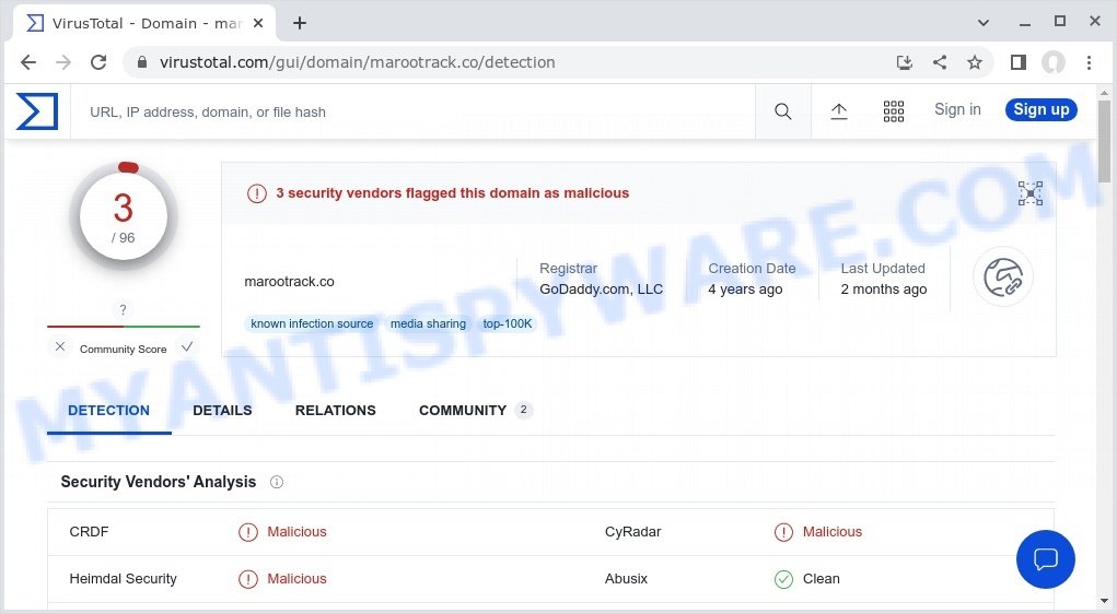 Marootrack.co malicious