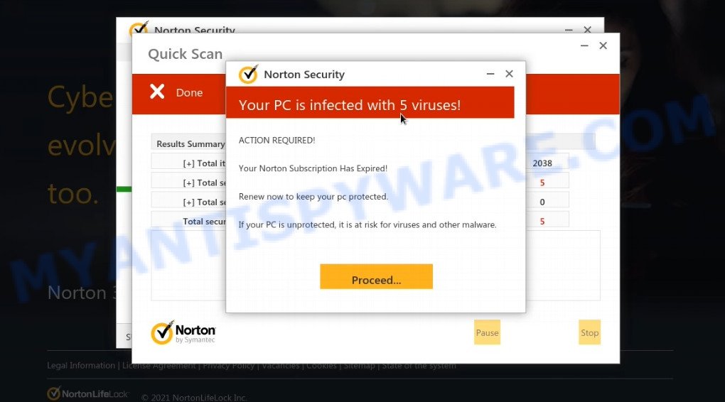 Mydailysecurityguard.site Norton fake scan results