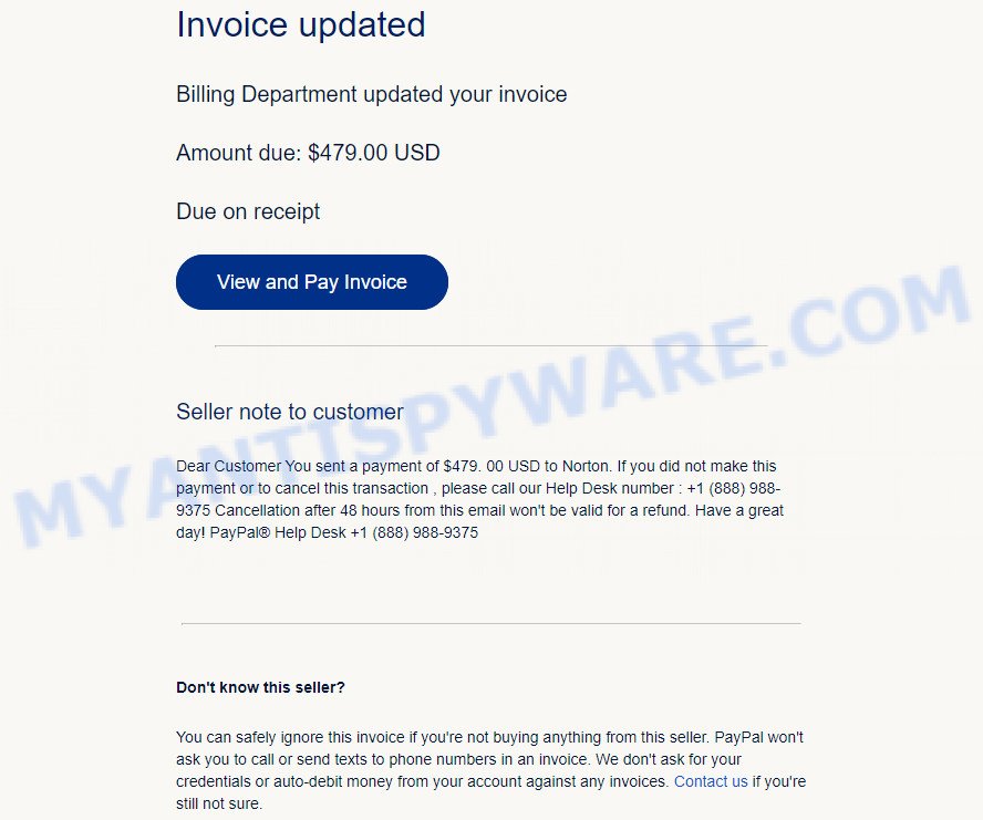 Norton PayPal Email Scam Invoice