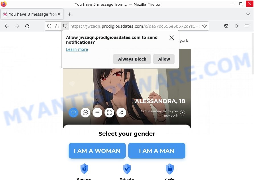 Prodlgiousdates.com You have 3 message pop-up Scam