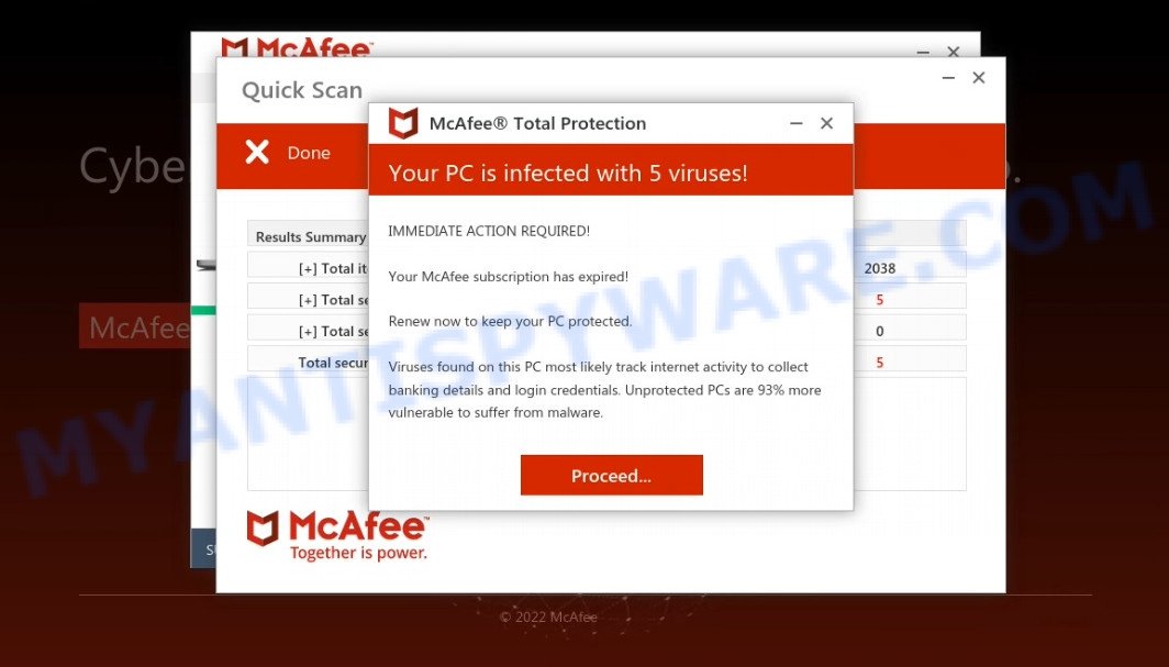 Proprotect2023.xyz fake McAfee Scan results