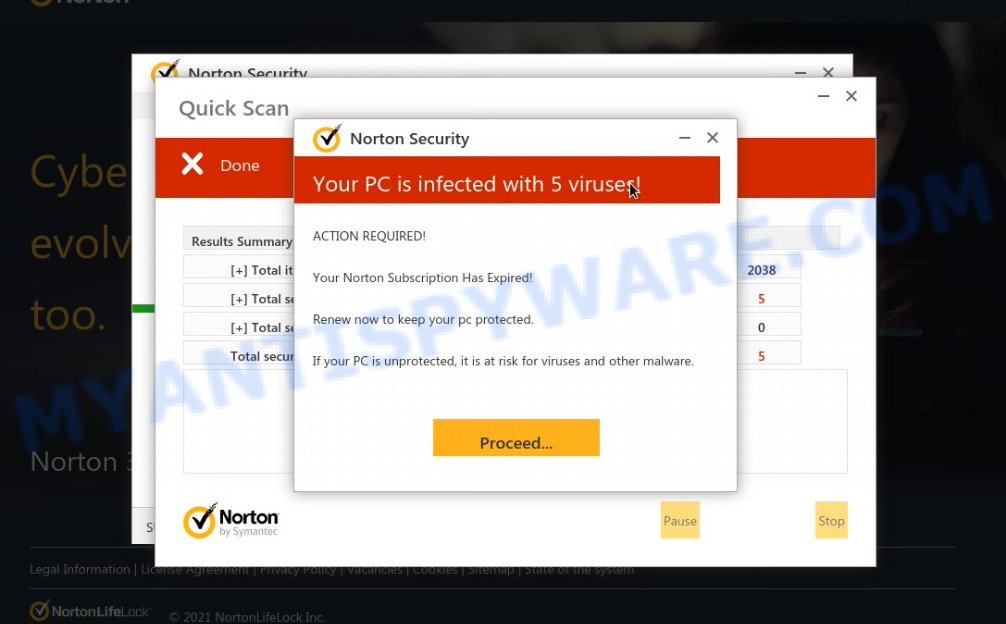 Reportyouridentitydata.site fake Norton Scan results