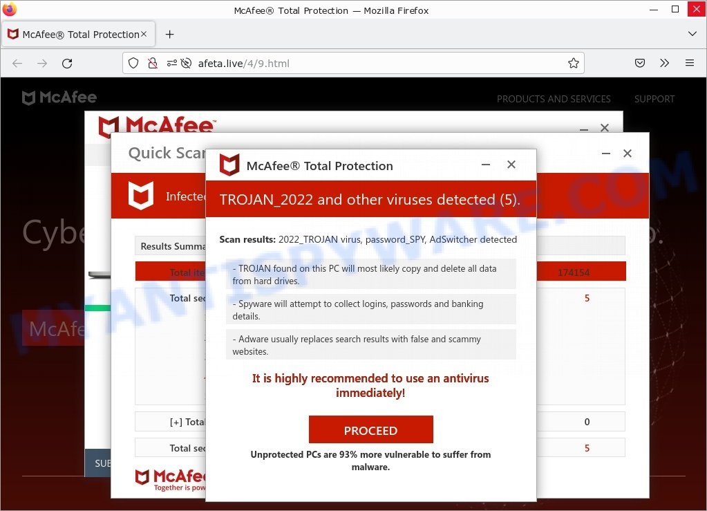 TROJAN_2022 and other viruses detected Pop-Up Scam