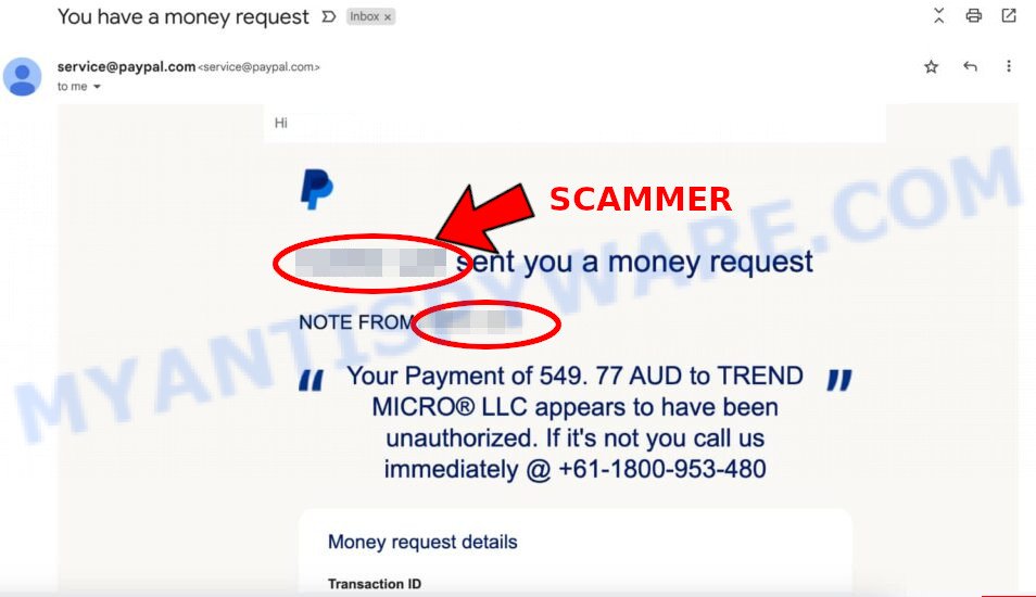 TotalAV LLC Scam PayPal Payment Money Request Email