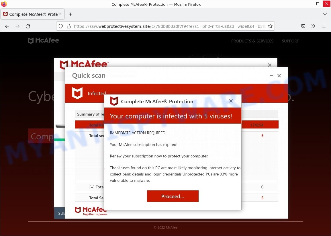 Webprotectivesystem.site McAfee Protection fake scan results