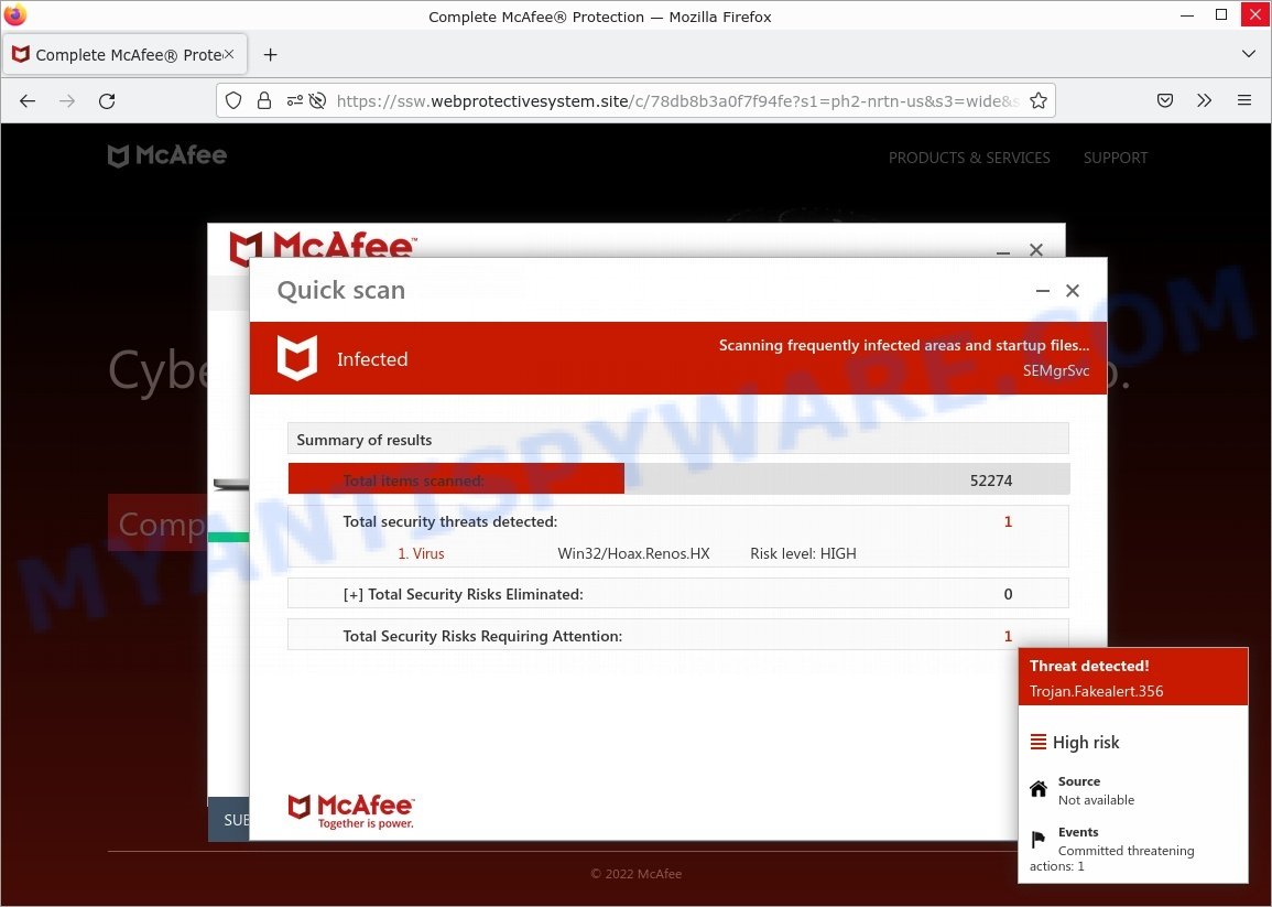 Webprotectivesystem.site McAfee Protection fake scan