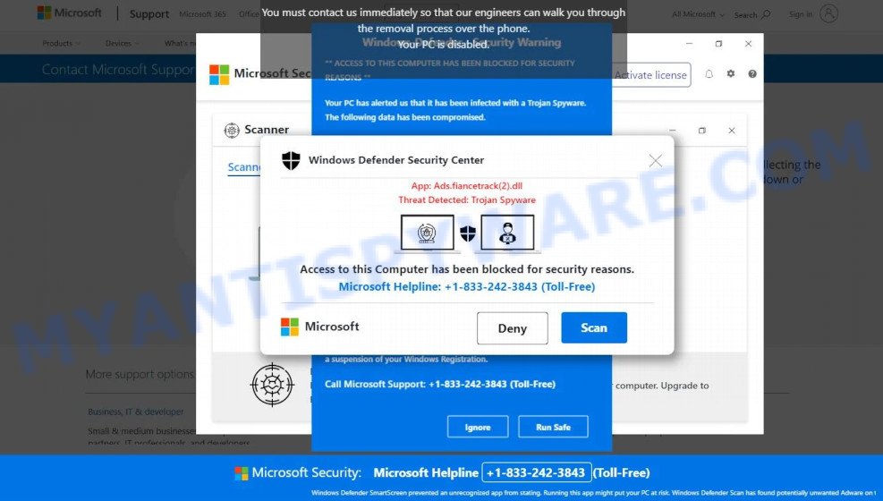 Windows Defender Security Center pop-up scam