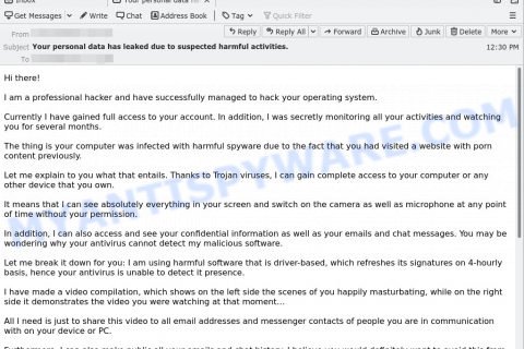 Your personal data has leaked due to suspected harmful activities. Email Scam