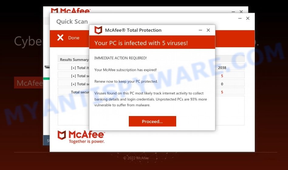 Yourdesktopdatabulwark.site McAfee fake scan results