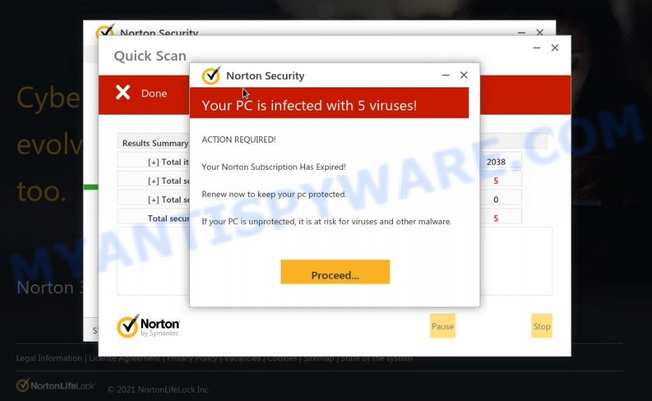 Yourdesktopdataguard.site Norton fake scan results