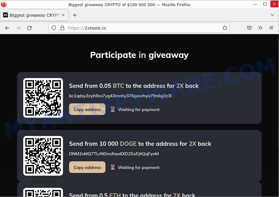 2xtesla.cc Scam Elon Musk SpaceX Crypto Giveaway