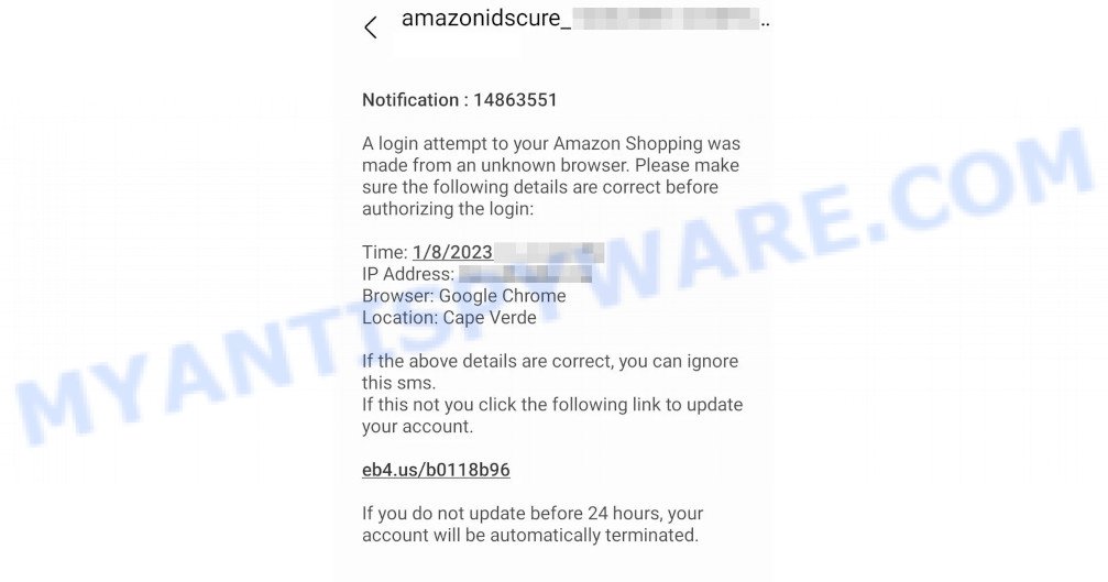 Amazonidscure Scam text email