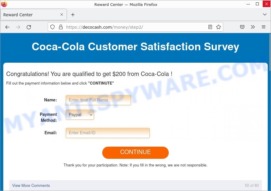 Coca-Cola Customer Satisfaction Survey SCAM page
