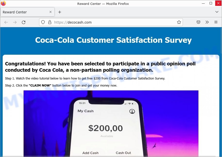 Decocash.com Coca-Cola Customer Satisfaction Survey SCAM