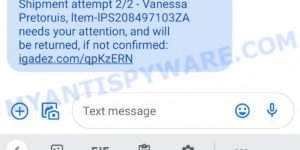 IPS Shipment attempt Delivery Pending Scam Text