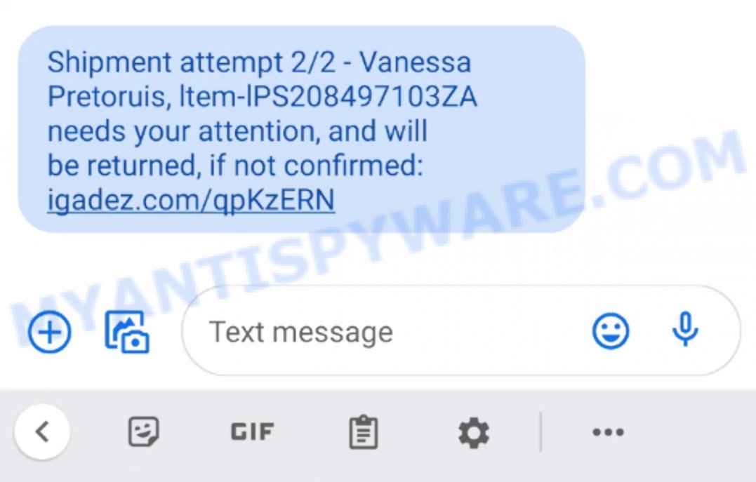 IPS Shipment attempt Delivery Pending Scam Text