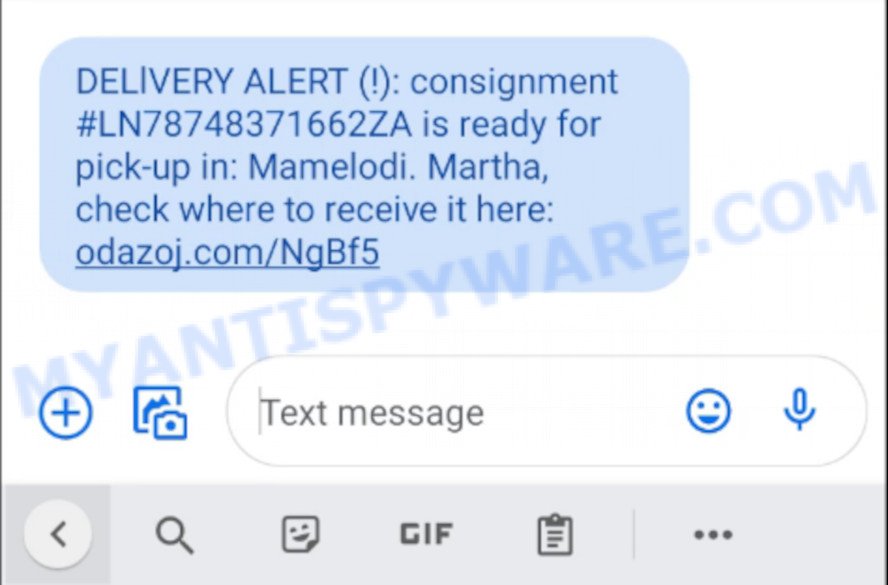 International Parcel Service Scam text
