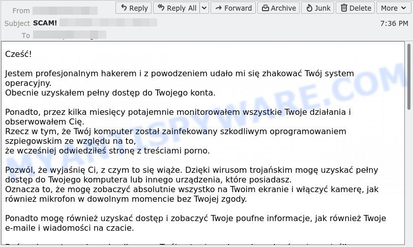 Jestem profesjonalnym hakerem Email Scam