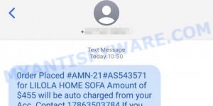 Lilola Home Sofa Scam Text Order Placed Message