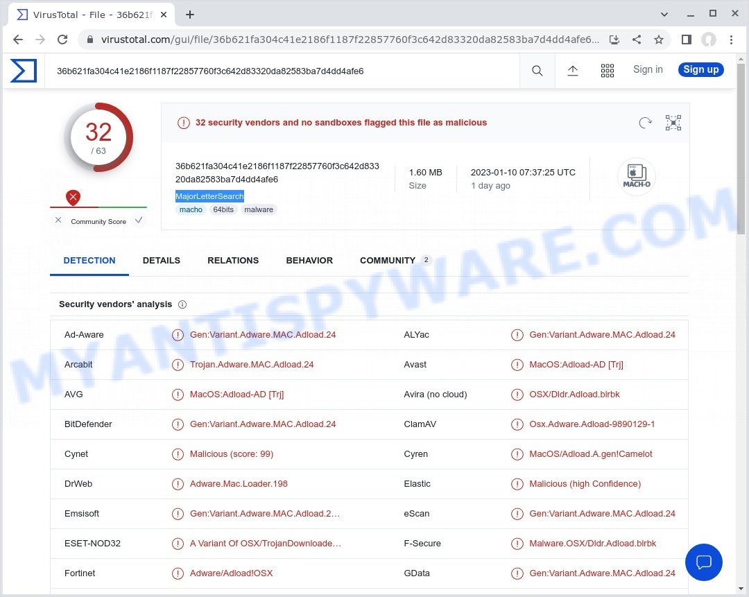 MajorLetterSearch mac virus detections