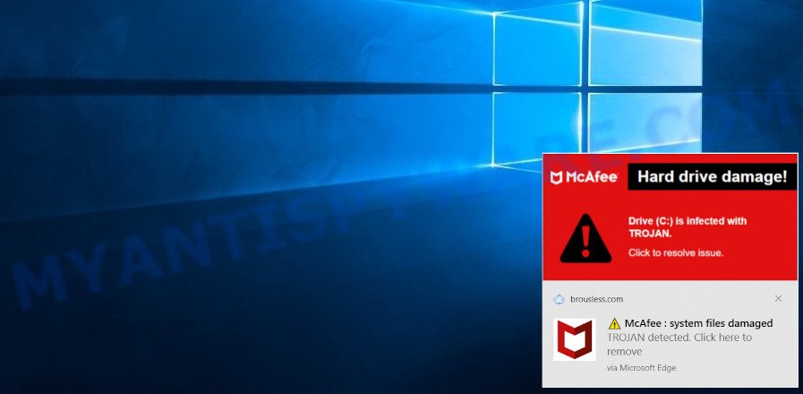 McAfee Hard drive damage pop-up scam