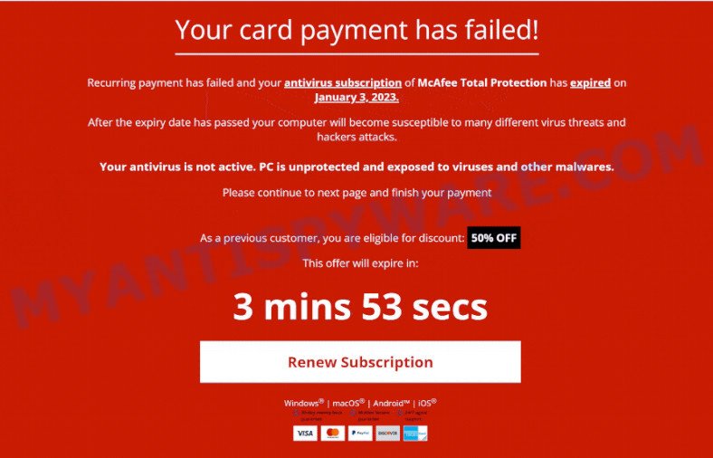 McAfee Your card payment has failed Scam