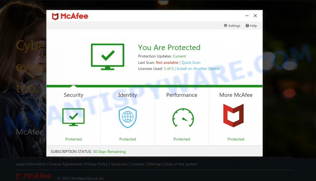 MyDailySecuritySupport.com McAfee Scam