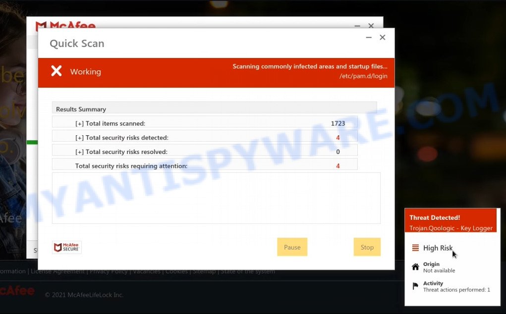 MyDailySecuritySupport.com McAfee fake scan