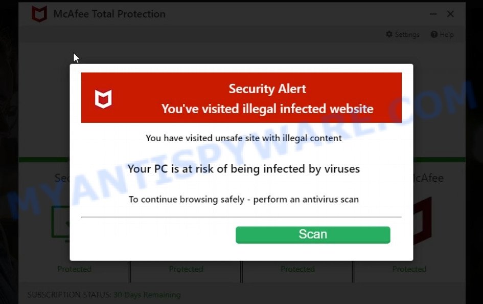 Protectusonline.xyz McAfee Security Alert Scam