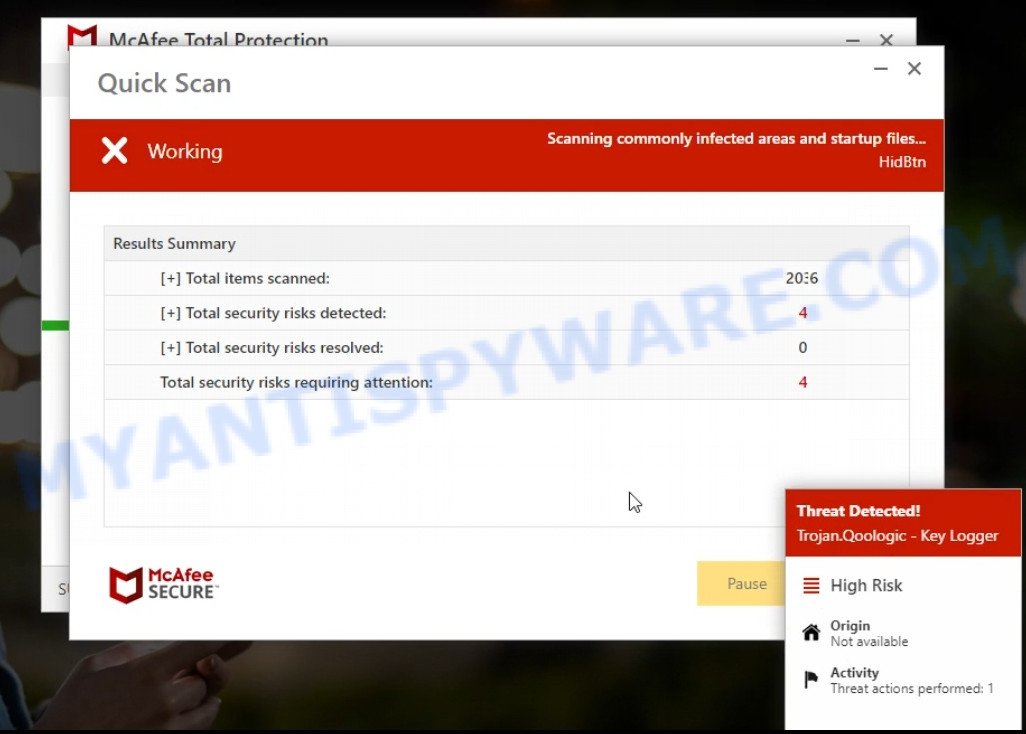 Protectusonline.xyz fake McAfee scan