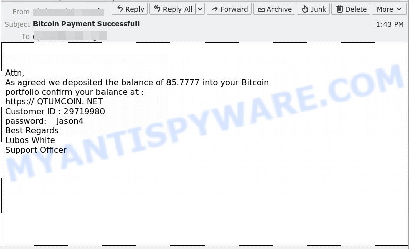 Qtumcoin Bitcoin Payment Successfull Email Scam