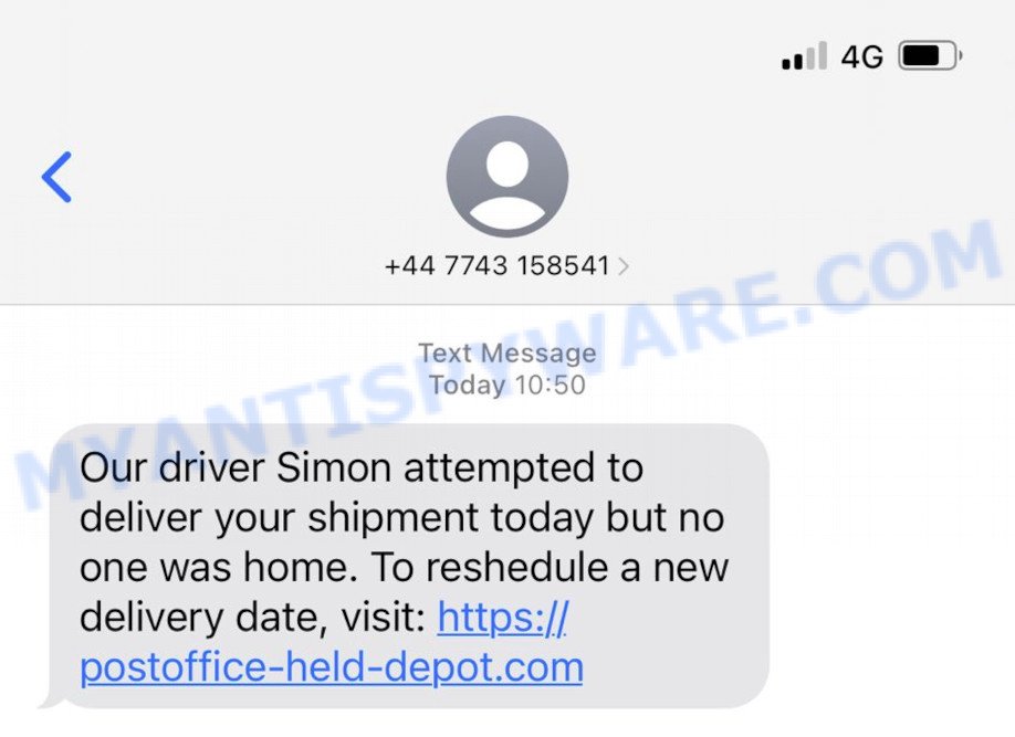 Simon Attempted To Deliver Your Shipment Scam Text