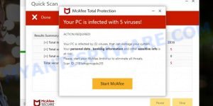Validitysupport.com fake McAfee scan results