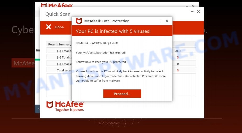 Webaddictremind.xyz fake McAfee scan results