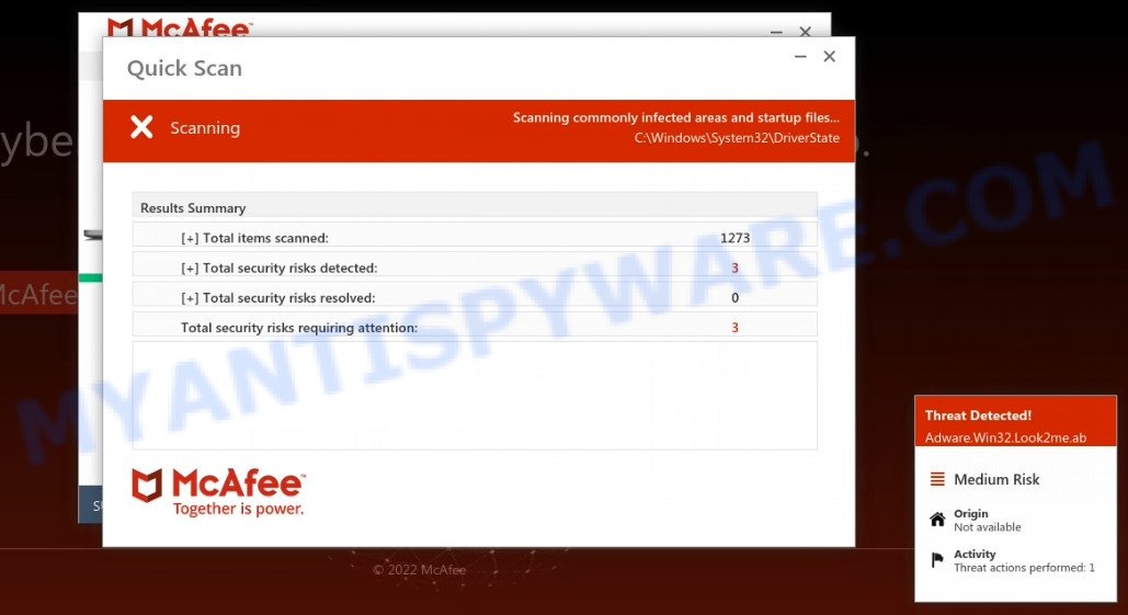 Webaddictremind.xyz fake McAfee scan