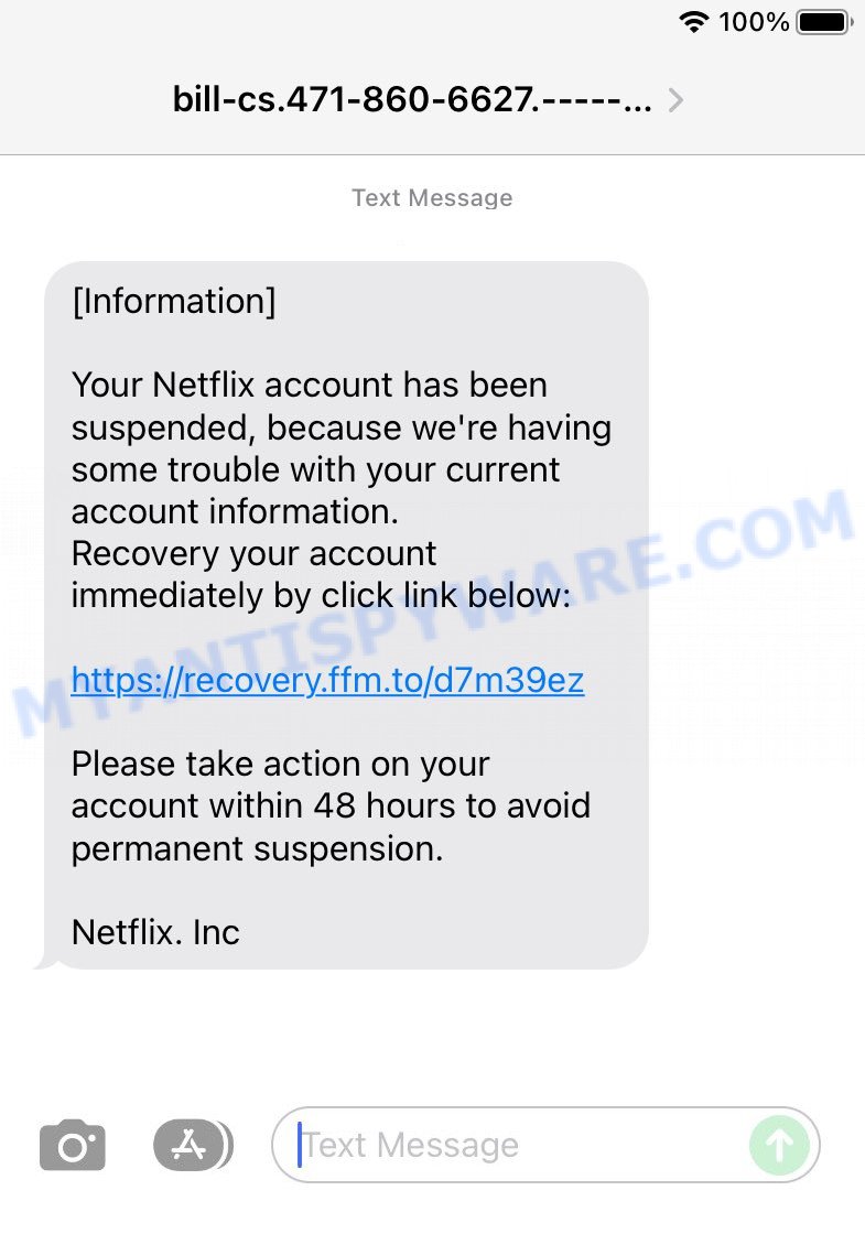 Your Netflix account has been suspended Scam text