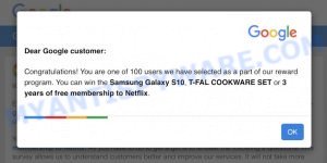 dear google customer congratulations pop-up