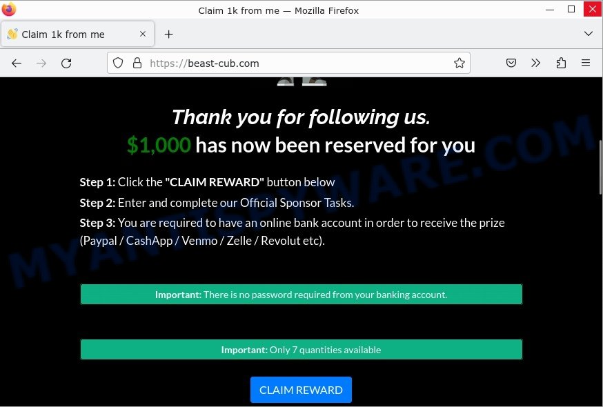 Beast-cub.com Claim Reward 1000 promo Scam