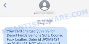 Desert Fields Bentons Sofa Scam Text Order Placed Message
