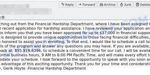 Financial Hardship Department Scam Email