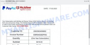 PayPal McAfee Scam Email