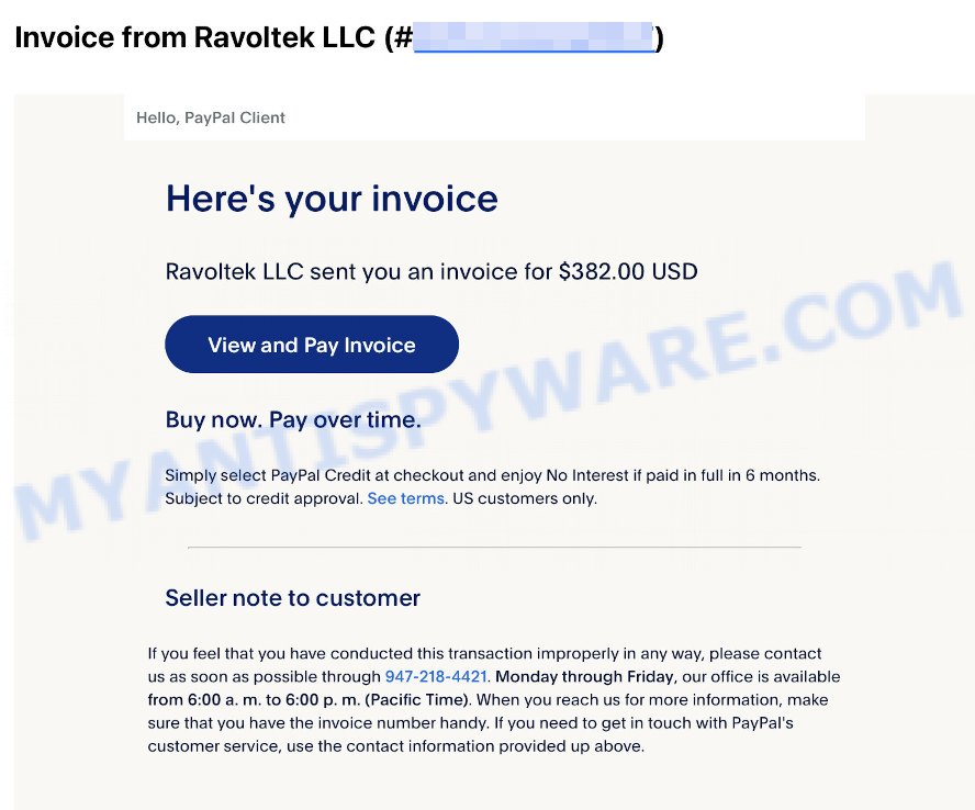 Ravoltek LLC PayPal Invoice Email Scam